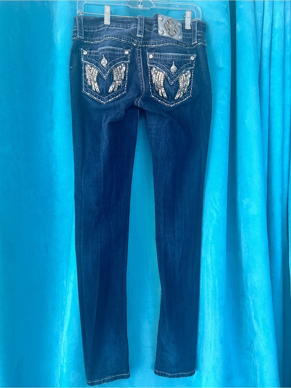 Miss Me- Dark Blue Skinny Jeans with Contrast Stitching 28